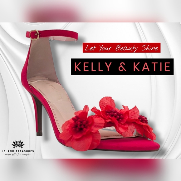 Kelly & Katie Tarabeth Pink Satin Stiletto Size 7 Ruffled Flower Embellishements - Picture 1 of 17